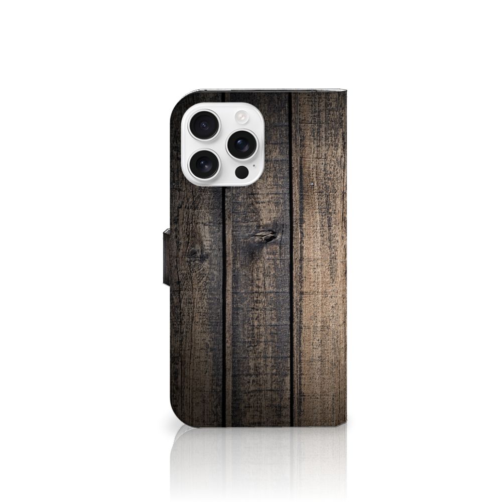 iPhone 16 Pro Max Book Style Case Steigerhout boekstijl case steigerhout vooraan