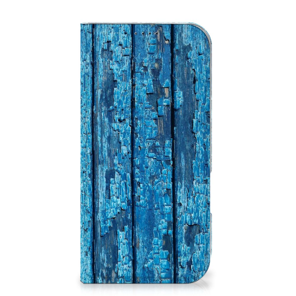 iPhone 16 Pro Max Book Wallet Case Wood Blue boek hoes blauw hout voorkant