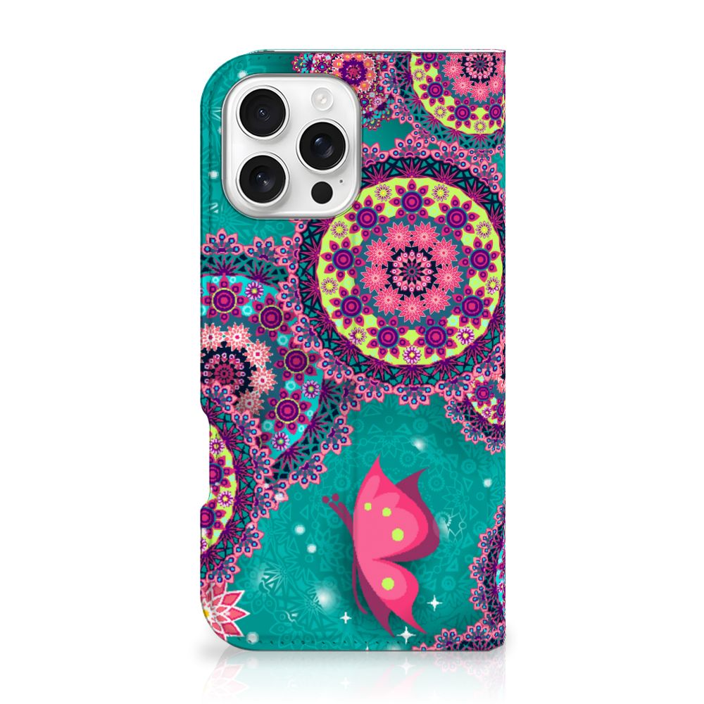 iPhone 16 Pro Max Bookcase Cirkels en Vlinders design Cirkels Vlinders zijaanzicht
