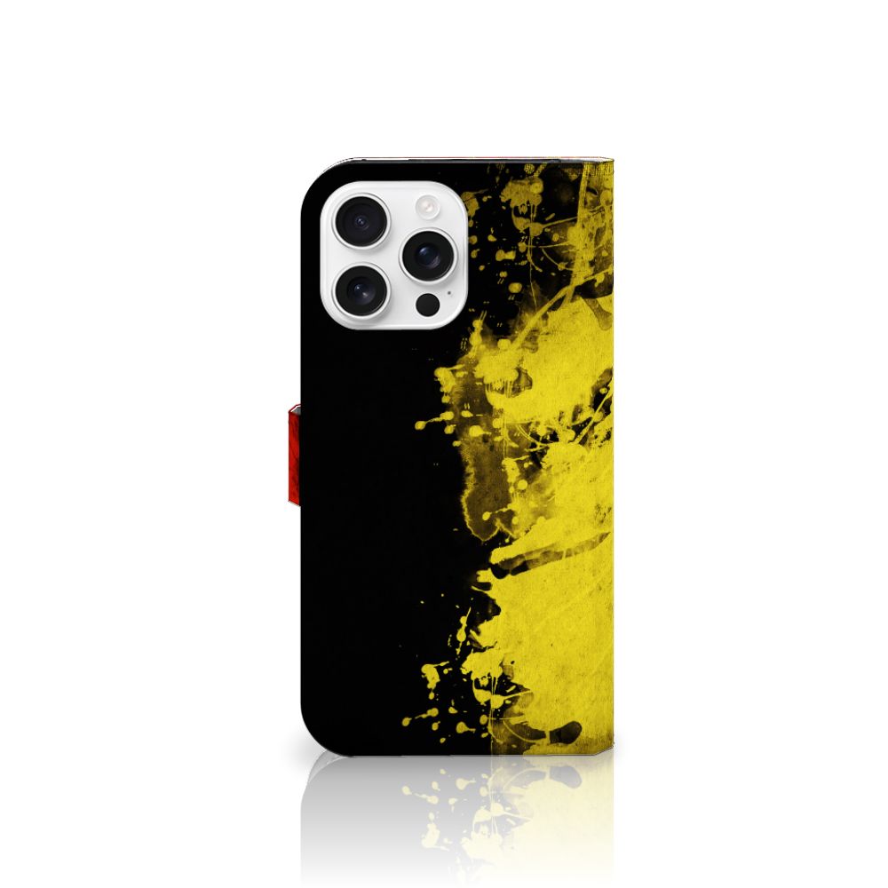 iPhone 16 Pro Max Bookstyle Case België design geel zwart aanzicht
