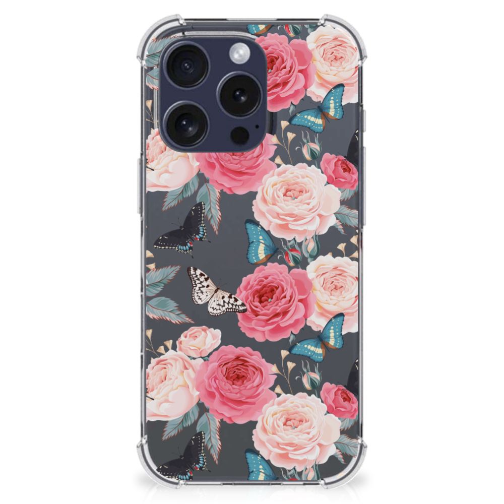 Apple iPhone 16 Pro Max Case Butterfly Roses achterkant hoesje bloemen vlinders