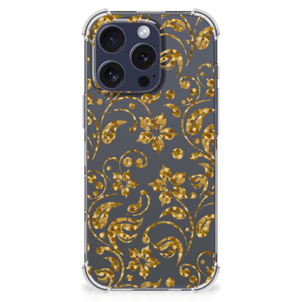 iPhone 16 Pro Max Case Gouden Bloemen achterkant bloemen design