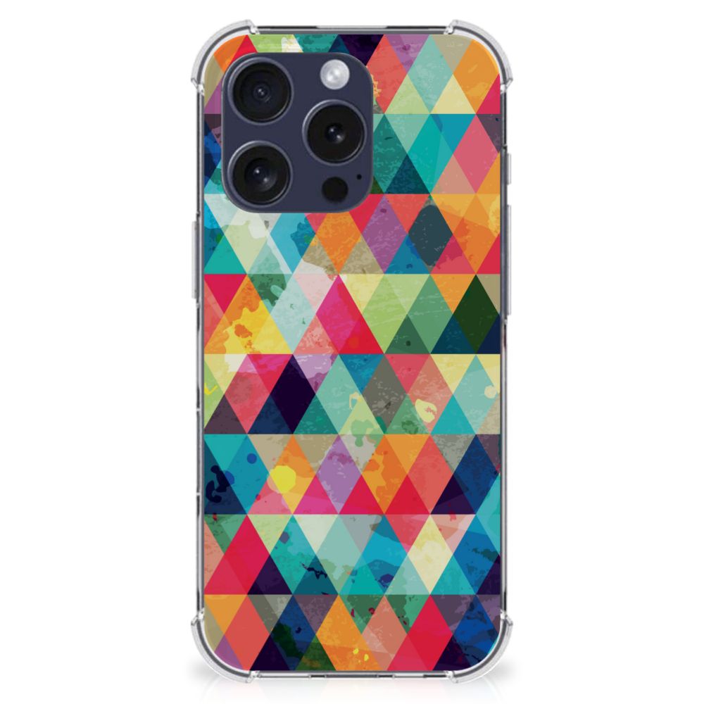 iPhone 16 Pro Max Doorzichtige Silicone Hoesje Geruit kleurige driehoekige patronen