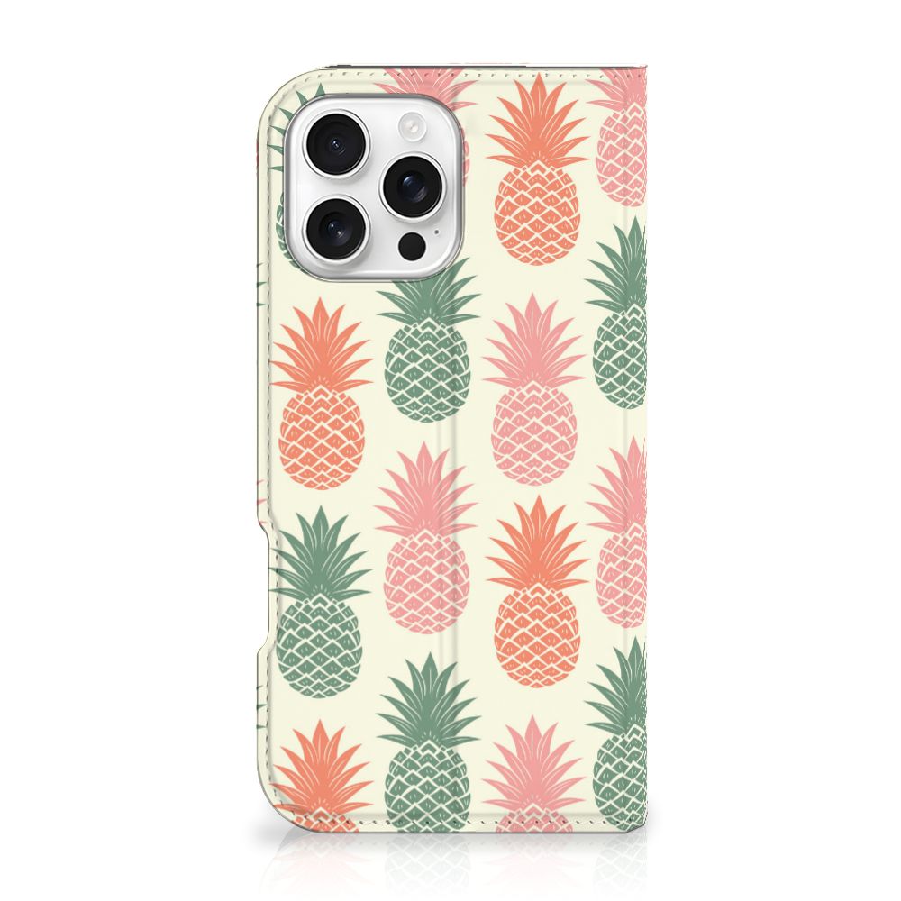 iPhone 16 Pro Max Flip Style Cover Ananas ananas design vooraan
