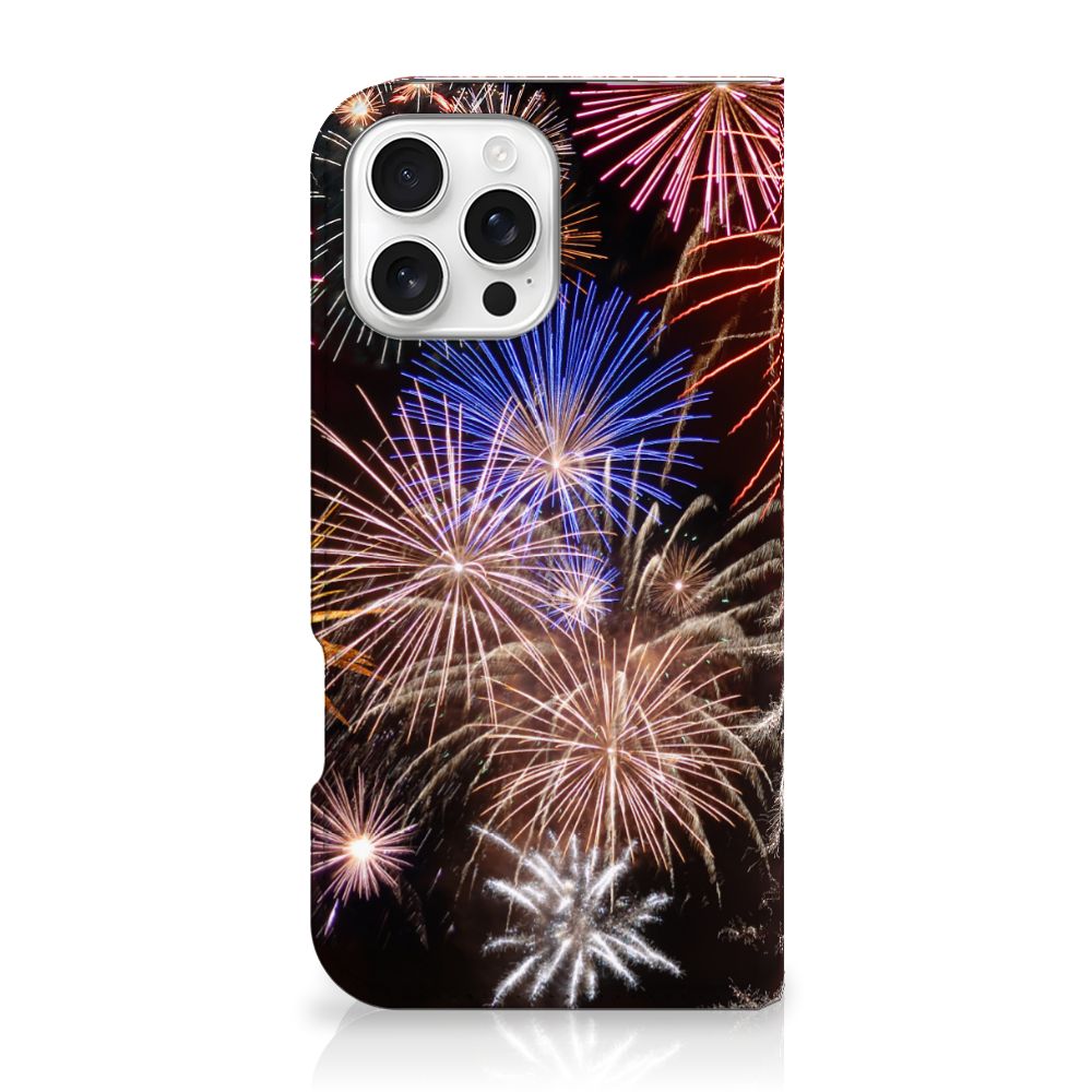 iPhone 16 Pro Max Hippe Standcase Vuurwerk siervuurwerk kleuren achterkant