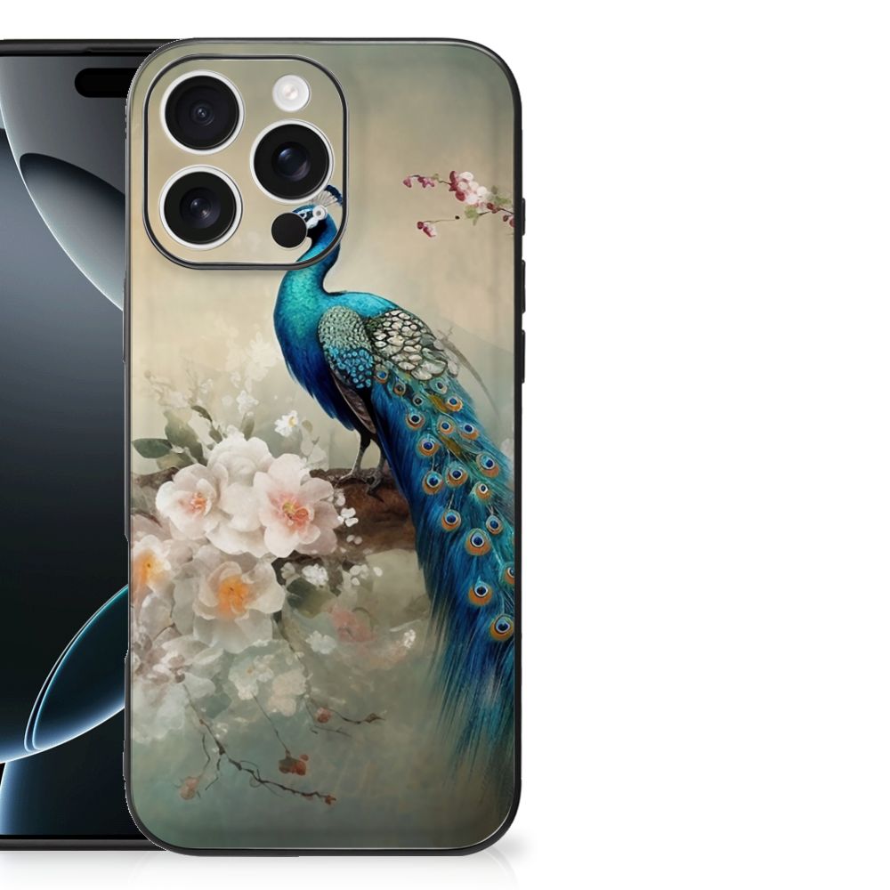 Apple iPhone 16 Pro Max Hoesje Baby Rhino illustratie peacock design