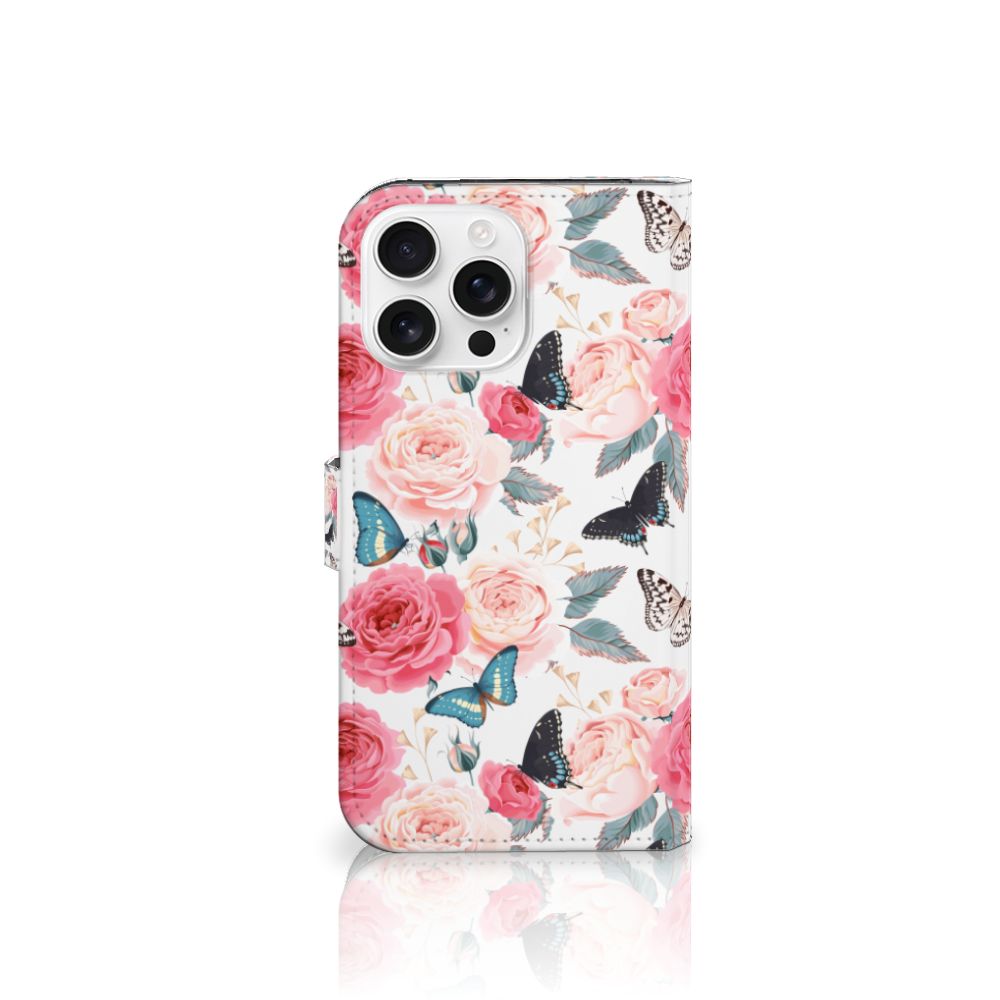 iPhone 16 Pro Max Hoesje Butterfly Roses design vlinders rozen aanzicht