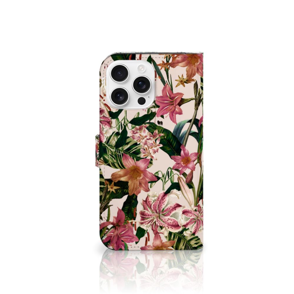 iPhone 16 Pro Max Hoesje Flowers boekcase bloemen design voorkant