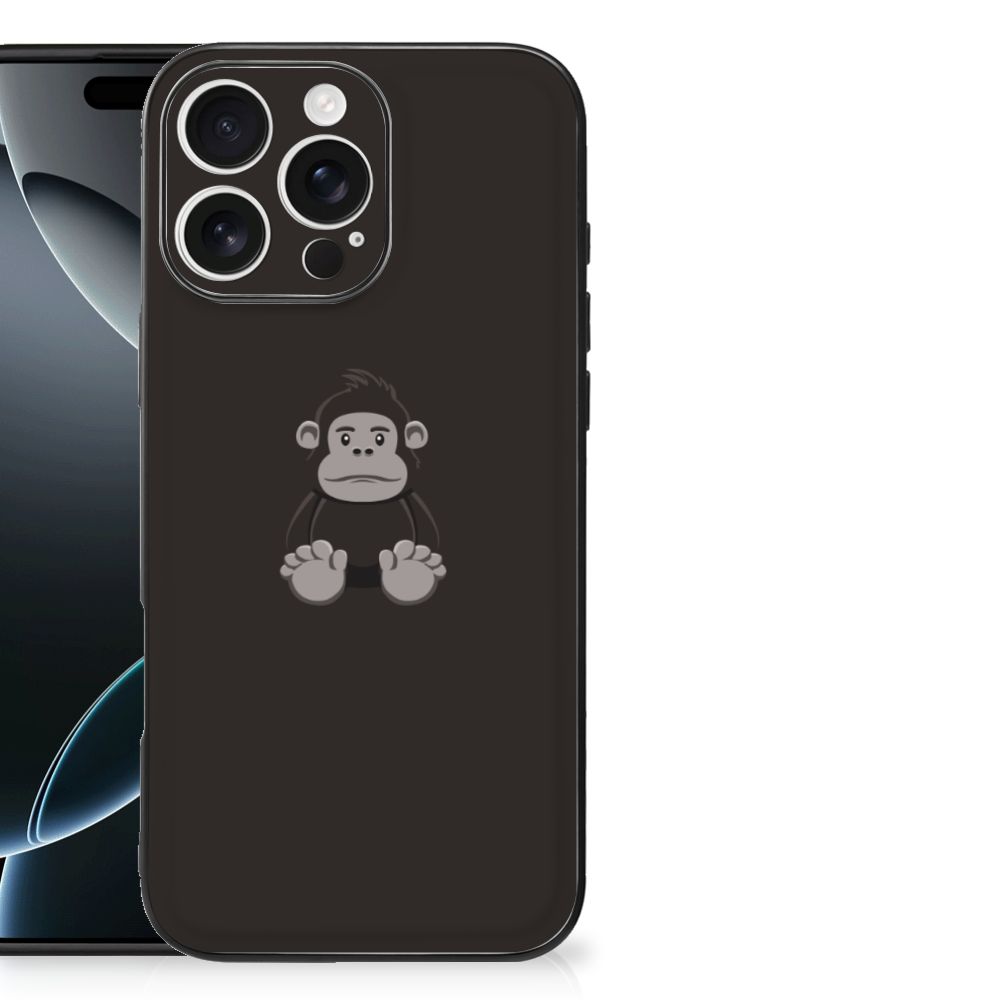 Apple iPhone 16 Pro Max Hoesje Gorilla illustratie zwart aanzicht