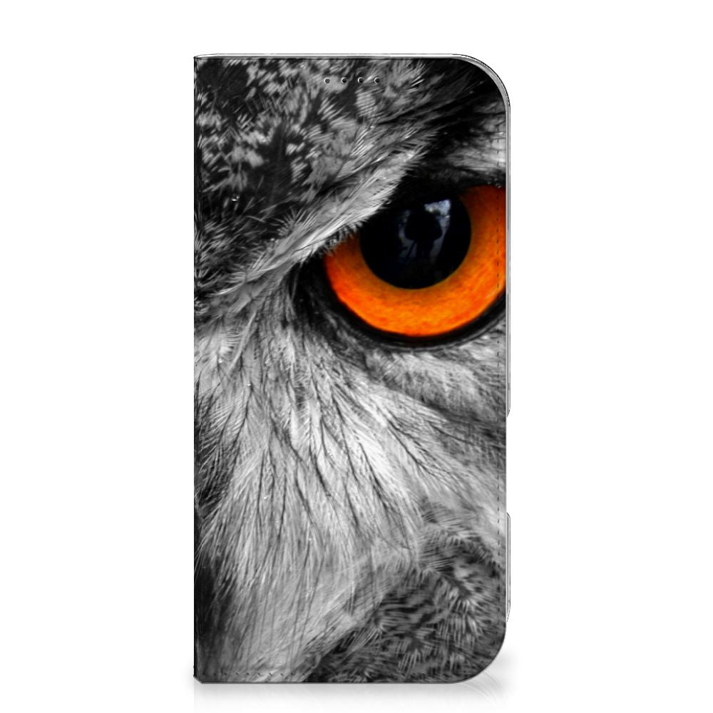 iPhone 16 Pro Max Hoesje maken Uil uil zwart wit oranje oog voorkant