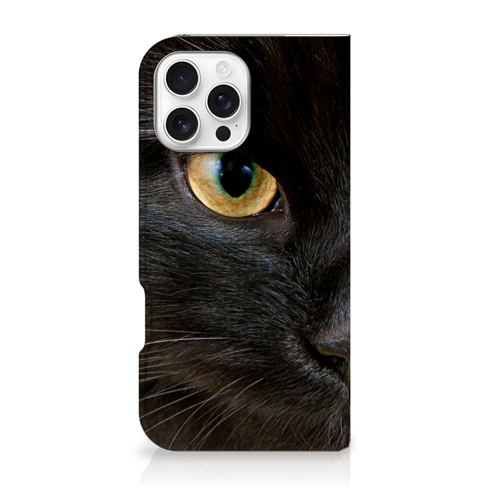 iPhone 16 Pro Max Hoesje maken Zwarte Kat stand case zwart kat close-up