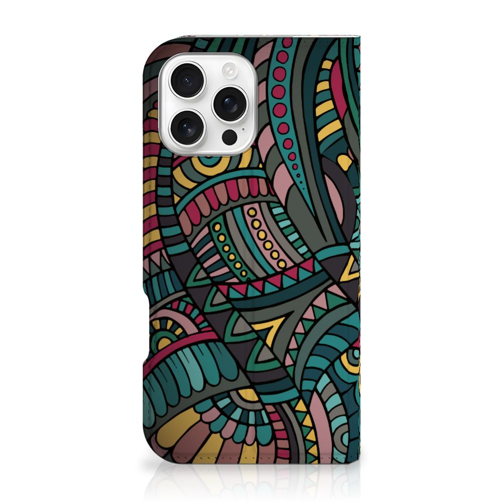 iPhone 16 Pro Max Hoesje met Magneet Aztec artistiek design kleurrijk aanzicht