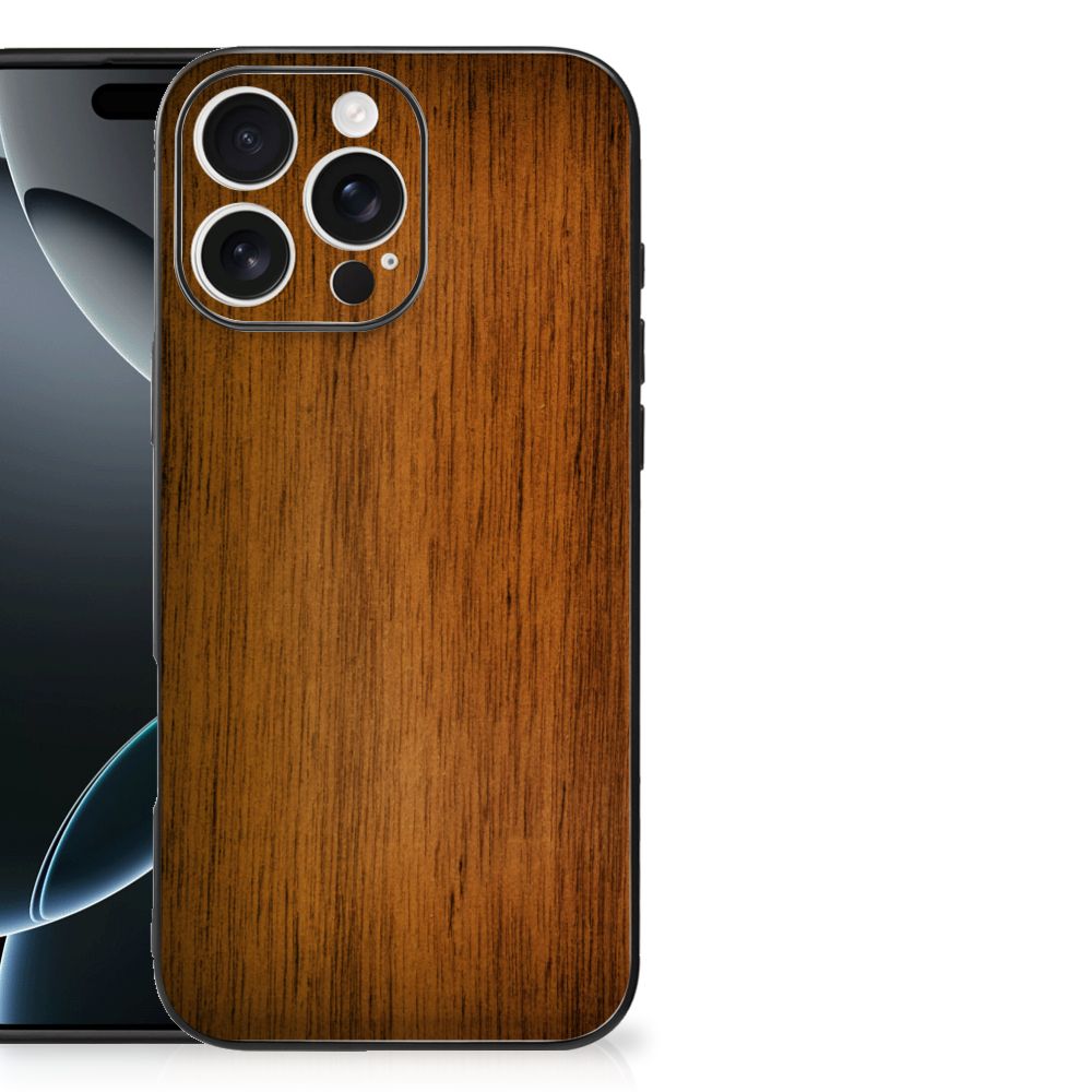 Apple iPhone 16 Pro Max iPhone 16 Pro Max Houten Print Telefoonhoesje Donker Hout achterkant