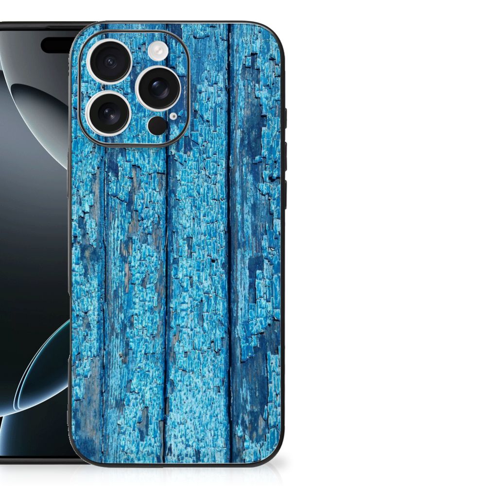 iPhone 16 Pro Max Houten Print Telefoonhoesje Wood Blue achterkant hout patroon