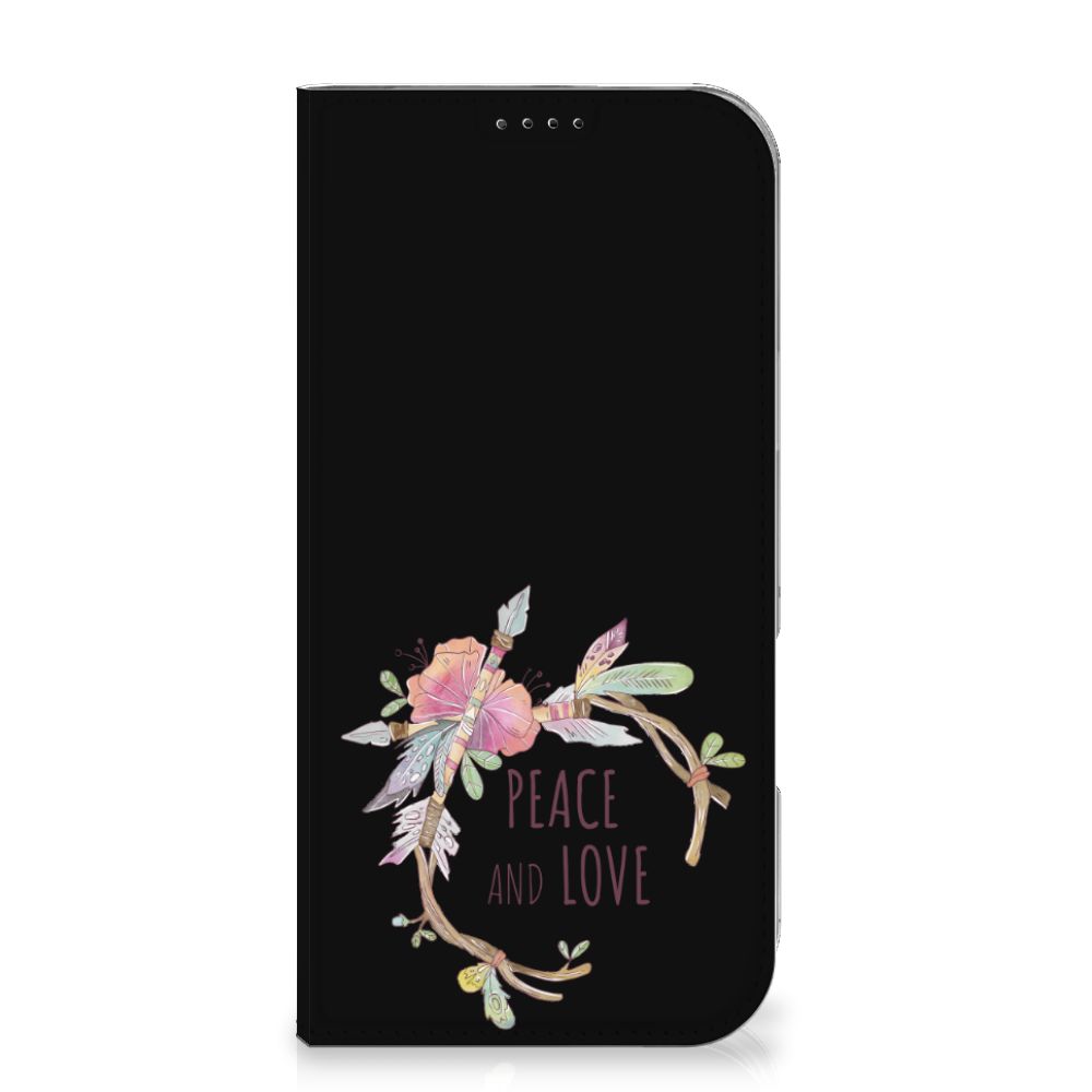 iPhone 16 Pro Max Magnet Case Boho Text telefoonhoesje peace and love aanzicht