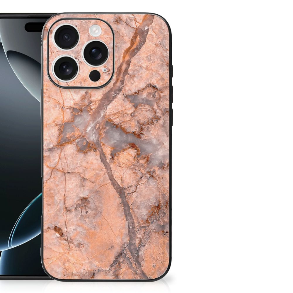 Apple iPhone 16 Pro Max Marmeren Print Telefoonhoesje Marmer Oranje achterkant stenen print marmer design