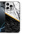 iPhone 16 Pro Max Marmeren Print Telefoonhoesje Marmer Wit Zwart achterkant zwart wit gouden lijn