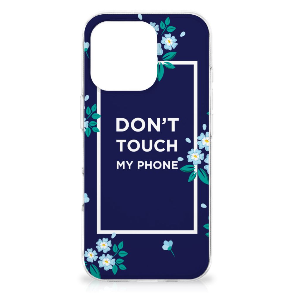 iPhone 16 Pro Max Silicone-hoesje Flowers Blue DTMP achterkant
