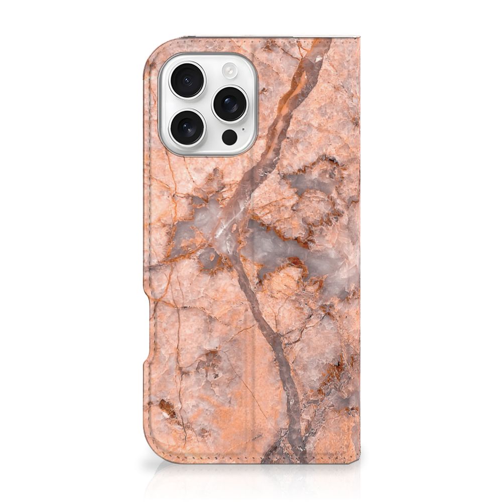 iPhone 16 Pro Max Standcase Marmer Oranje achterkant