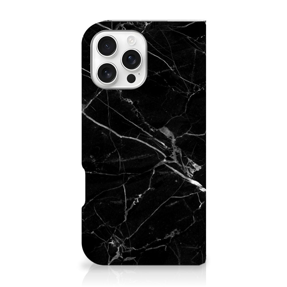 iPhone 16 Pro Max Standcase Marmer Zwart design zwart marmer aanzicht