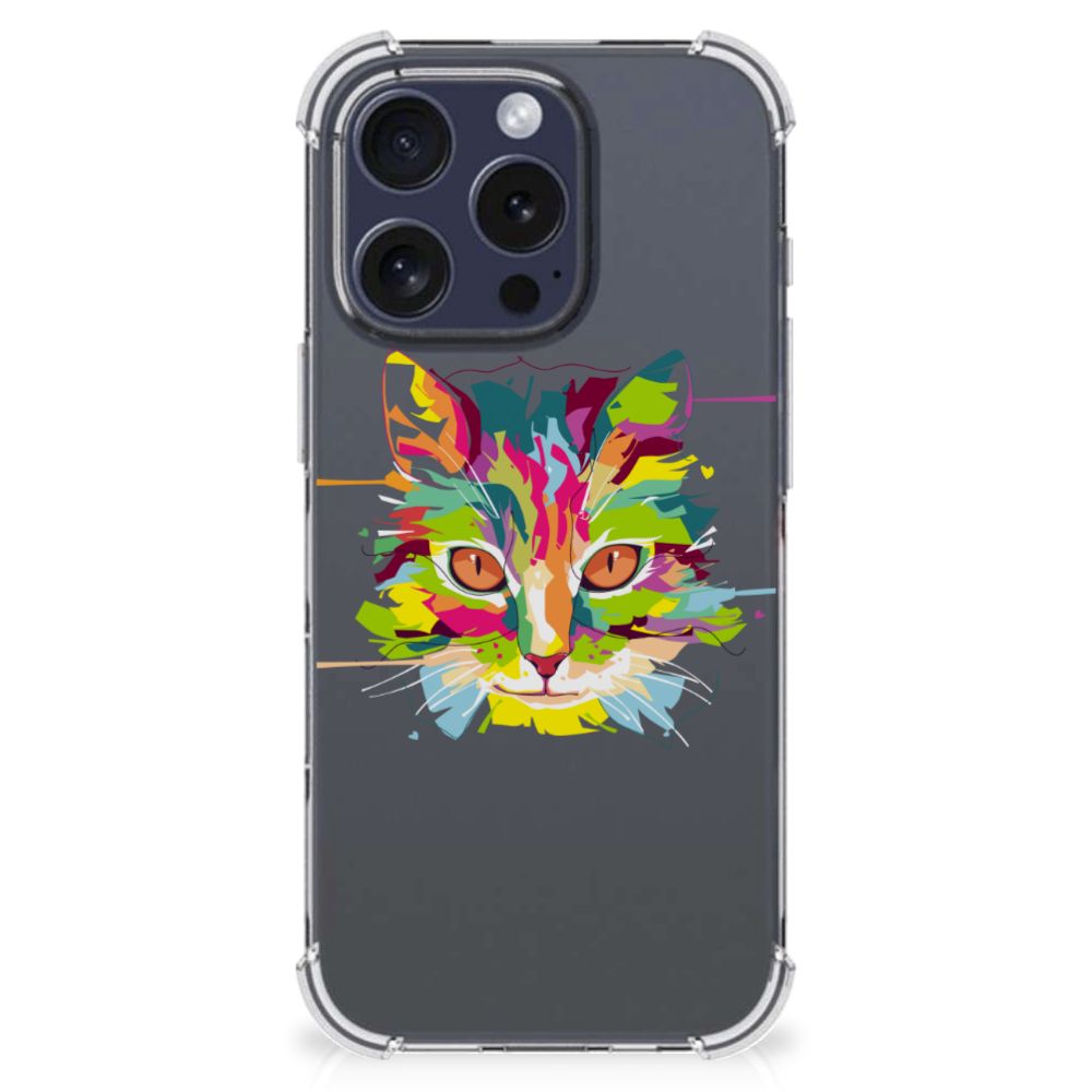 iPhone 16 Pro Max Stevig Bumper Hoesje Cat Color kat kleuren ontwerp achterzijde