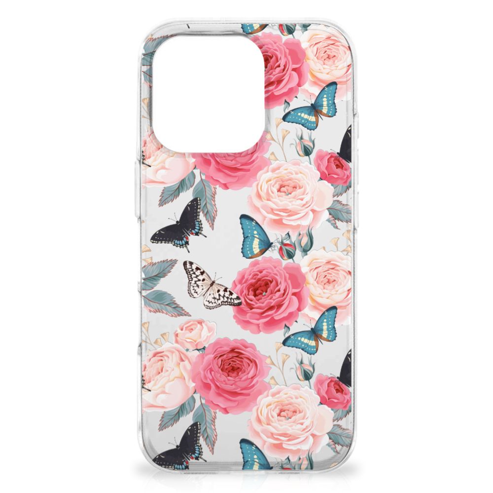Apple iPhone 16 Pro Max TPU Case Butterfly Roses zijkant