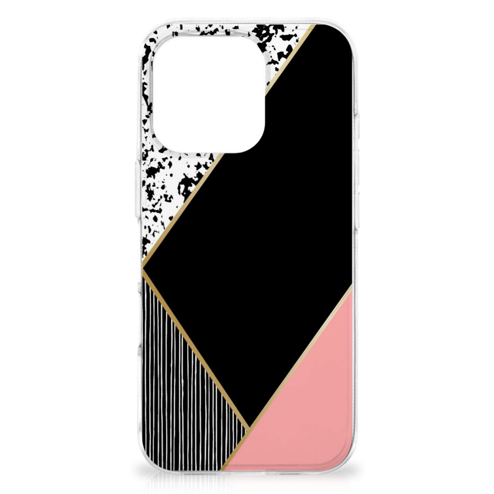 iPhone 16 Pro Max TPU Hoesje Zwart Roze Vormen design zwart roze geometrisch aanzicht