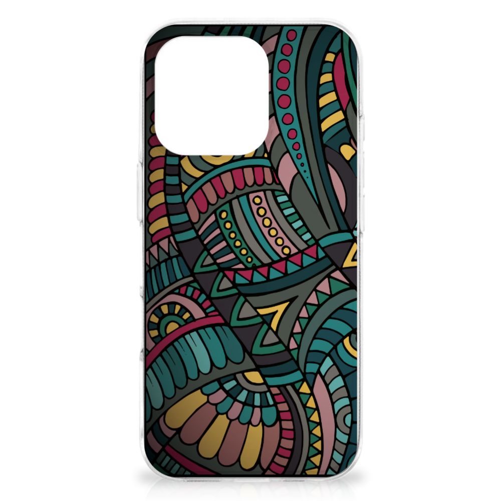 iPhone 16 Pro Max TPU bumper Aztec design kleurrijk zijaanzicht