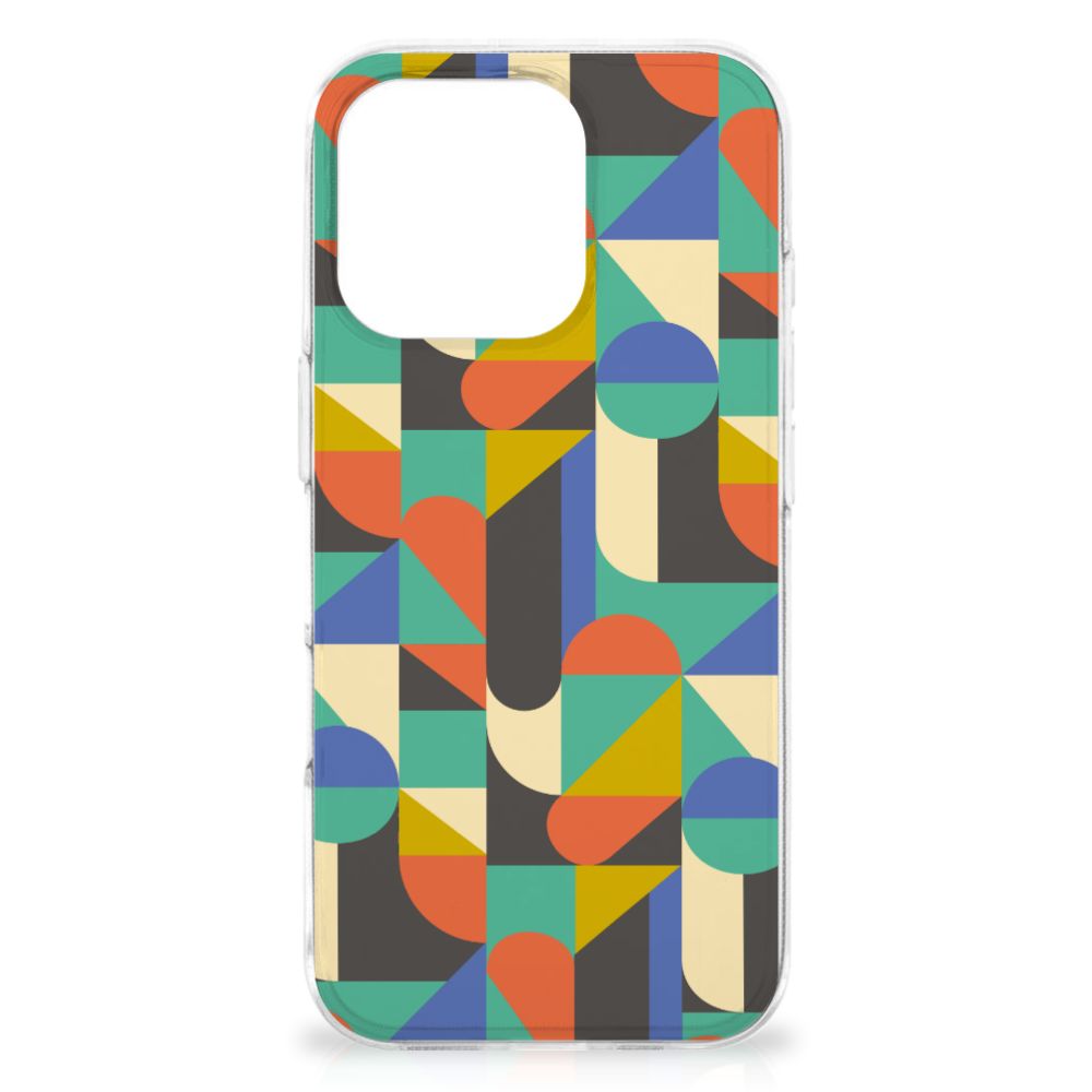 iPhone 16 Pro Max TPU bumper Funky Retro backzijde ontwerp gekleurde geometrische patronen