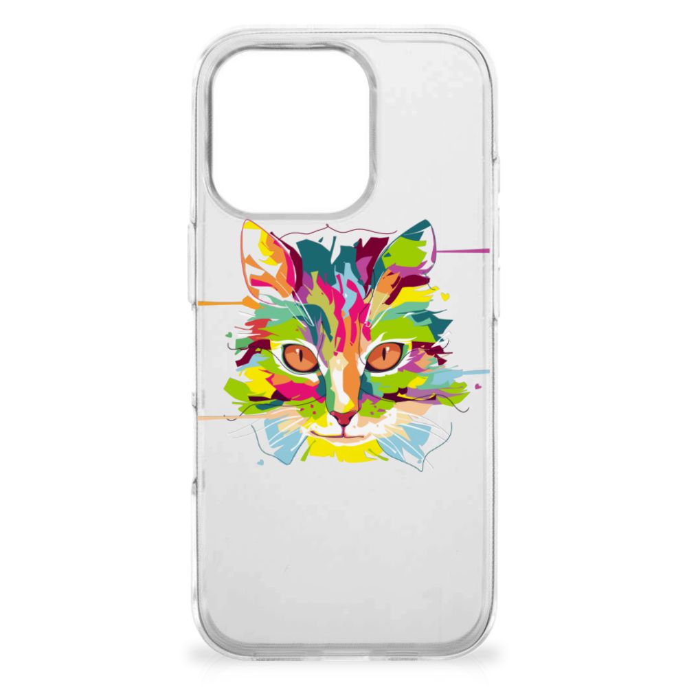 iPhone 16 Pro Max Telefoonhoesje met Naam Cat Color kat gezicht kleurig ontwerp voorkant