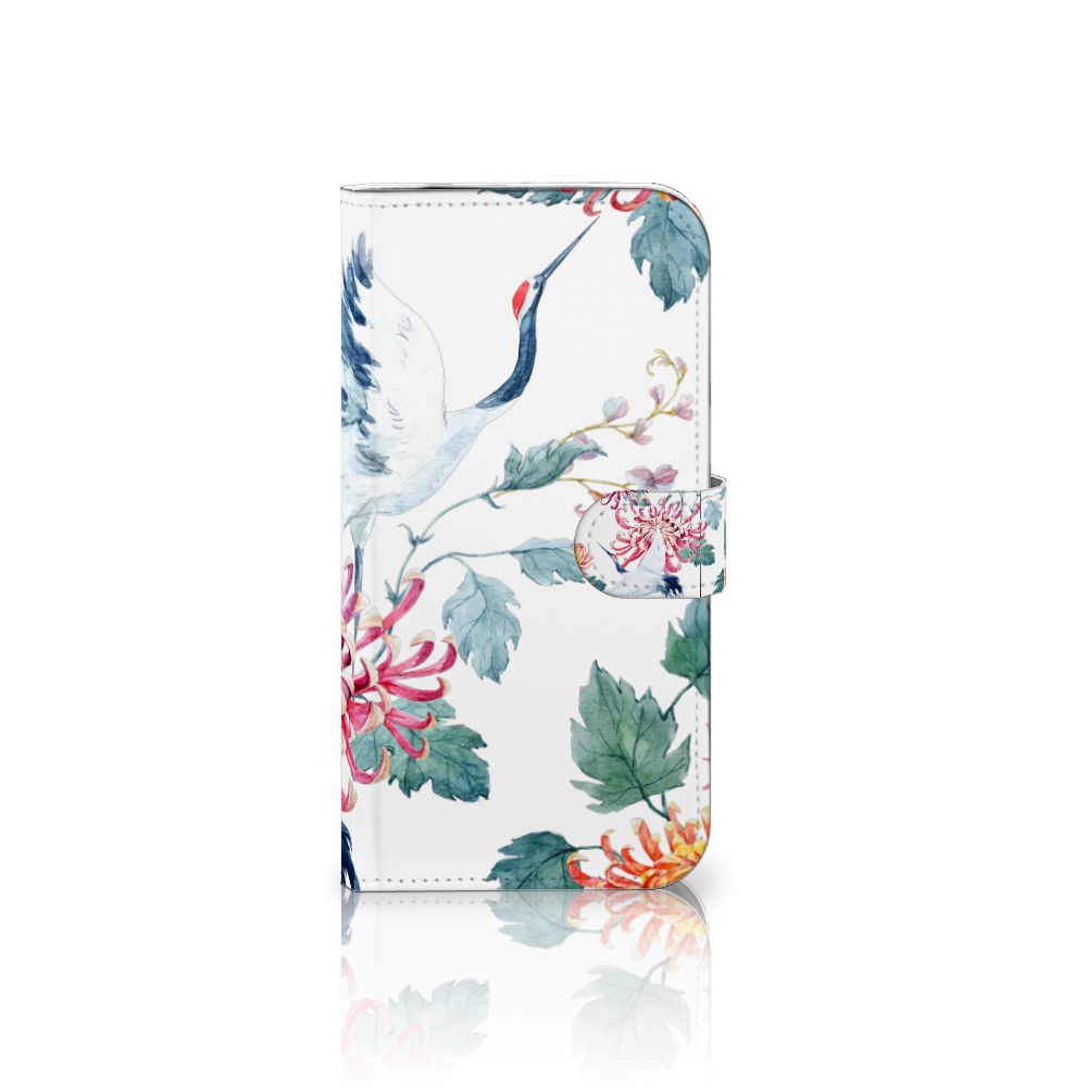 iPhone 16 Pro Max Telefoonhoesje met Pasjes Bird Flowers telefoonhoesje bloemen ooievaar voorkant