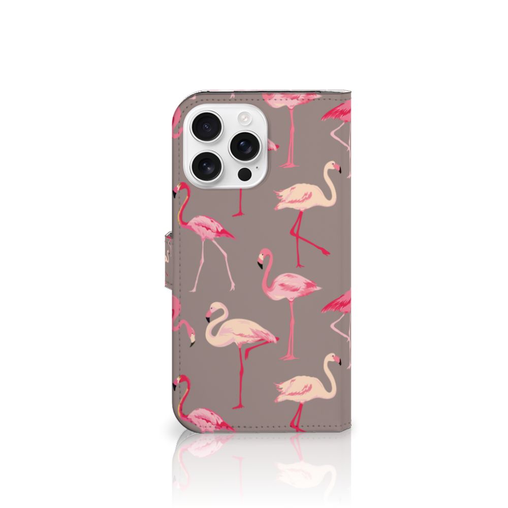 Apple iPhone 16 Pro Max Telefoonhoesje met Pasjes Flamingo design flamingo aanzicht