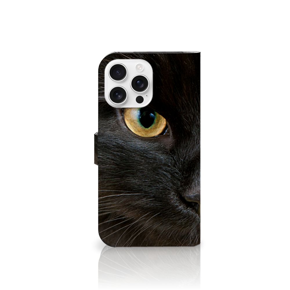 iPhone 16 Pro Max Telefoonhoesje met Pasjes Zwarte Kat design zwarte kat aanzicht