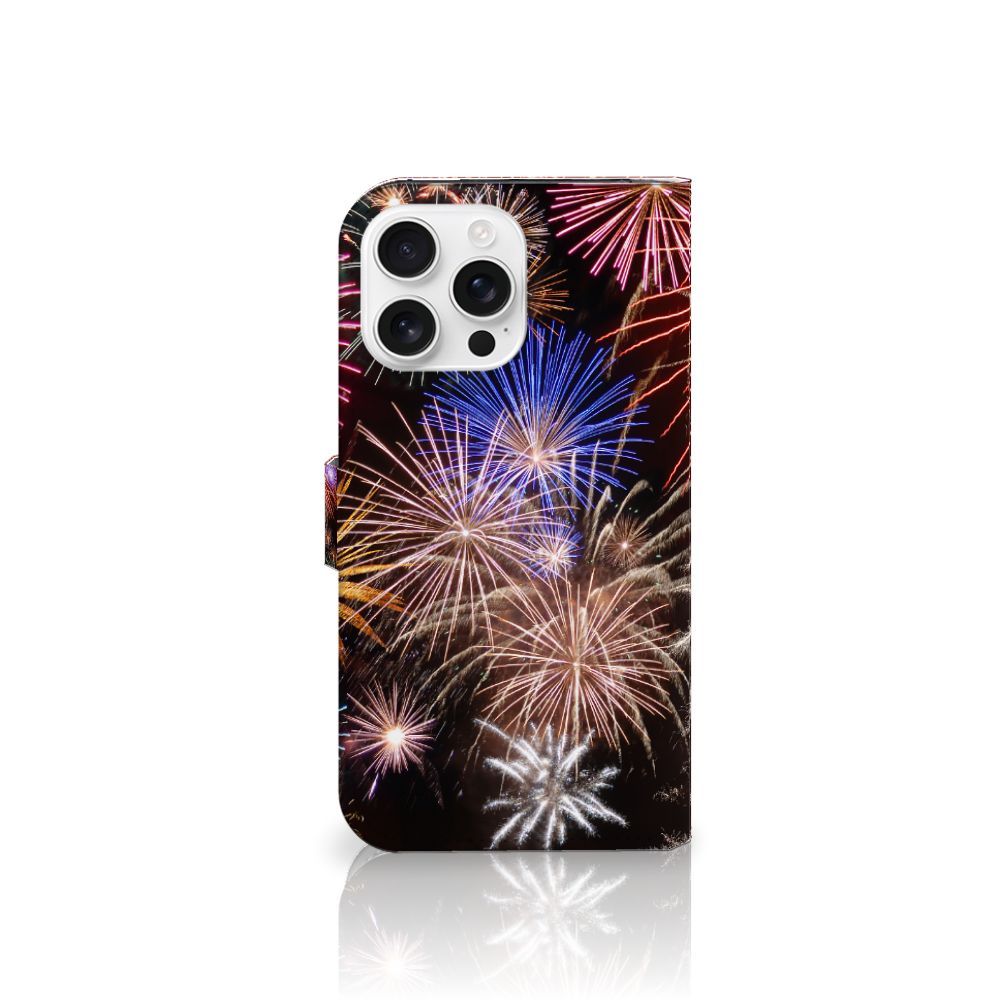 iPhone 16 Pro Max Wallet Case met Pasjes Vuurwerk wallet case siervuurwerk aanzicht
