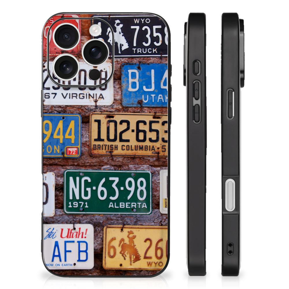 Apple iPhone 16 Pro Silicone Back Case Kentekenplaten vintage print zijaanzicht