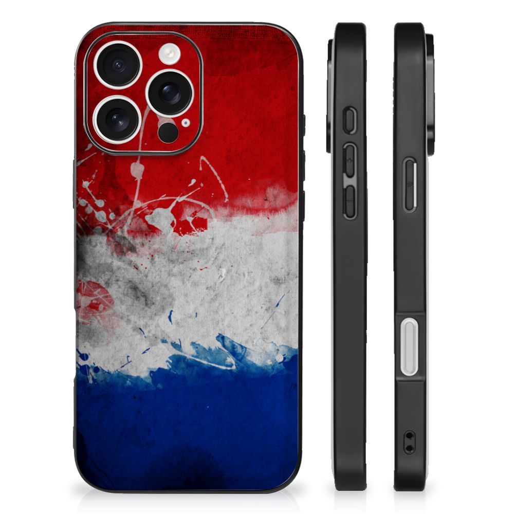 Apple iPhone 16 Pro Silicone Case Nederland Vlaggen print voorkant zijkant