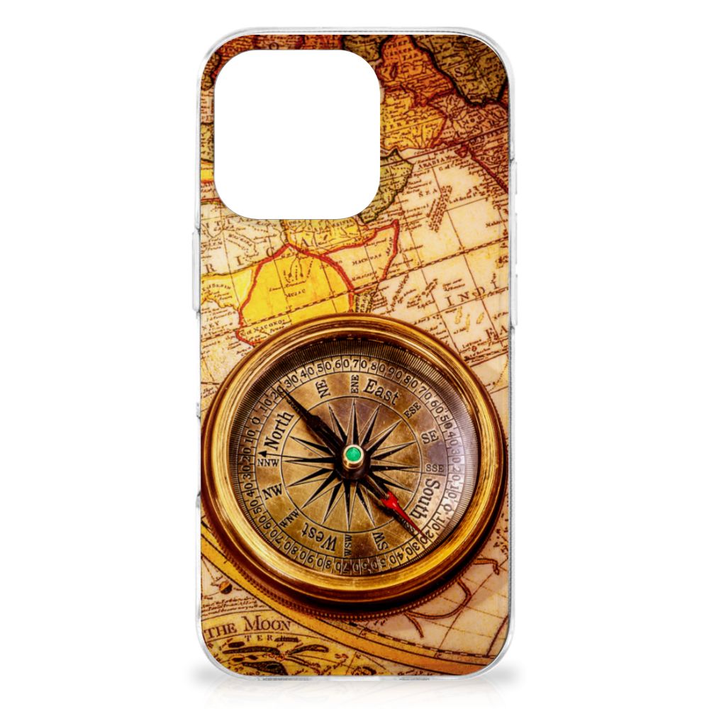 iPhone 16 Pro Siliconen Back Cover Kompas kompas kaart design voorkant
