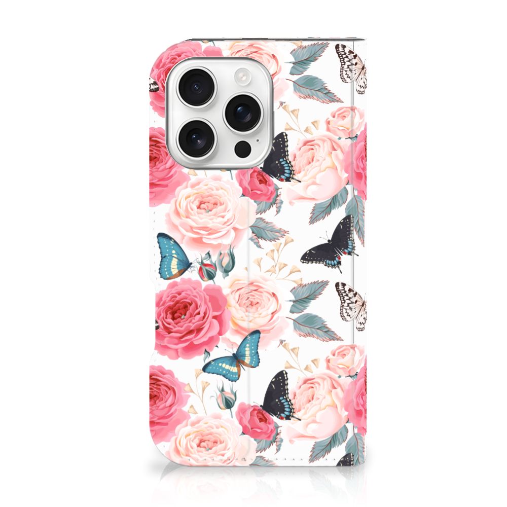 iPhone 16 Pro Smart Cover Butterfly Roses bloemen vlinders vooraan