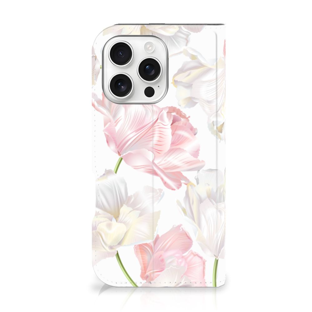 Apple iPhone 16 Pro Smart Cover Lovely Flowers bloemen roze wit bovenaanzicht