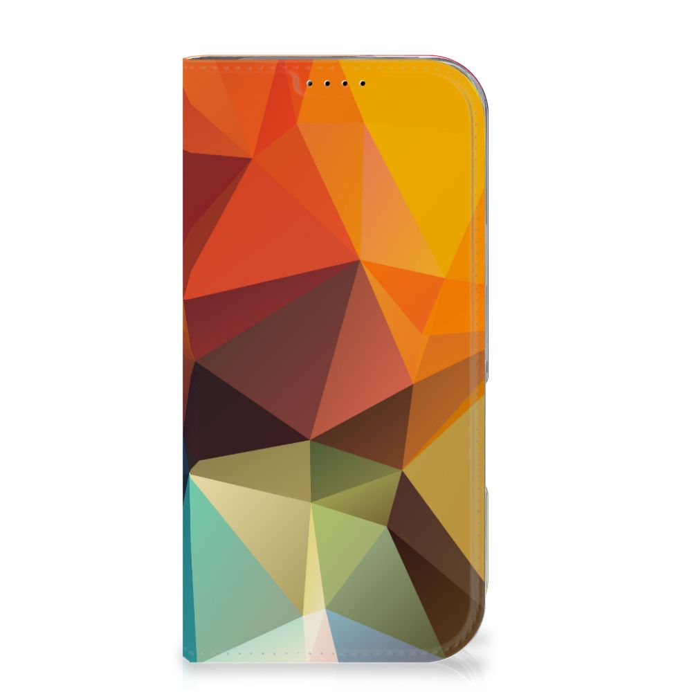 iPhone 16 Pro Stand Case Polygon Color kleurrijke driehoeken abstract ontwerp aanzicht