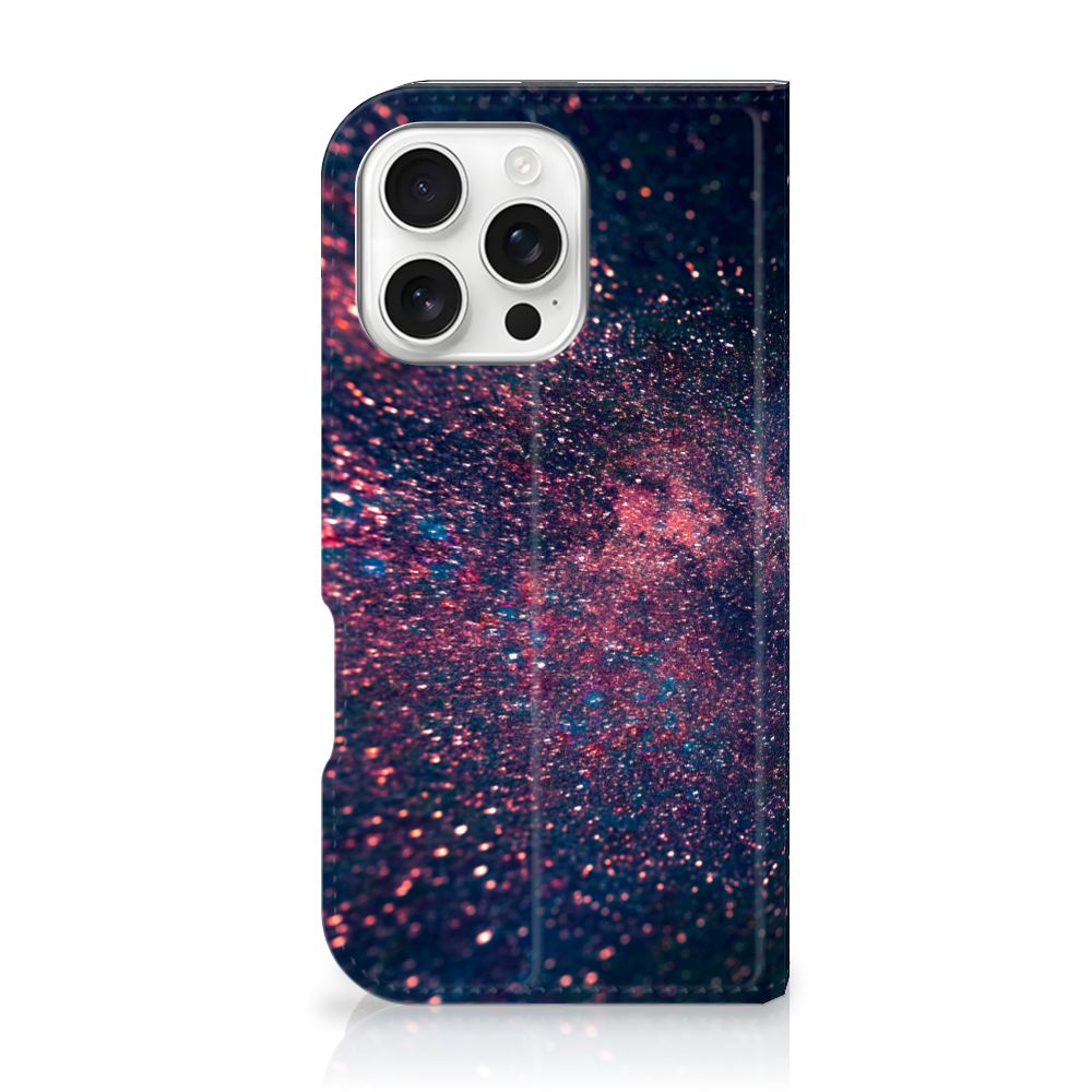 iPhone 16 Pro Stand Case Stars paarse blauwe glitter  achterkant