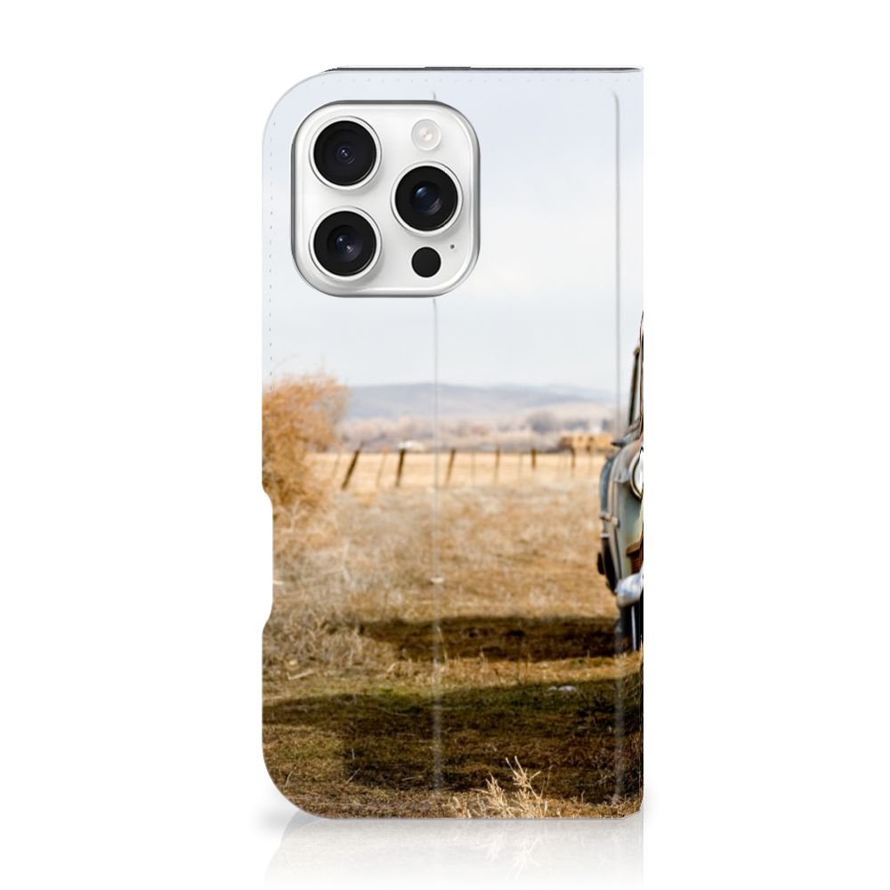 Apple iPhone 16 Pro Stand Case Vintage Auto vintage auto design achterzijde