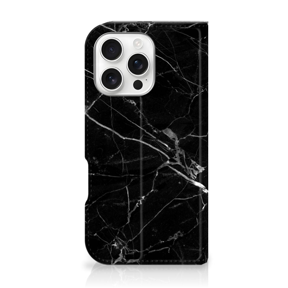 iPhone 16 Pro Standcase Marmer Zwart design zwart marmer aanzicht