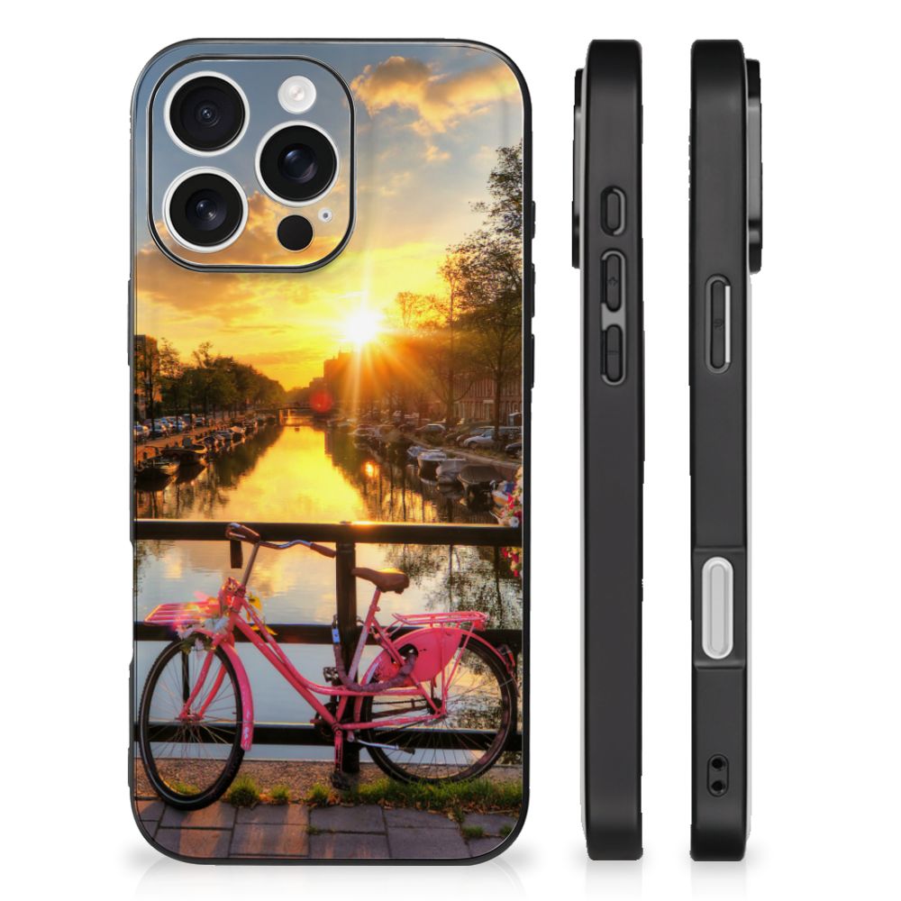 Apple iPhone 16 Pro TPU Backcover Amsterdamse Grachten fietsen landschap voorkant zijkant