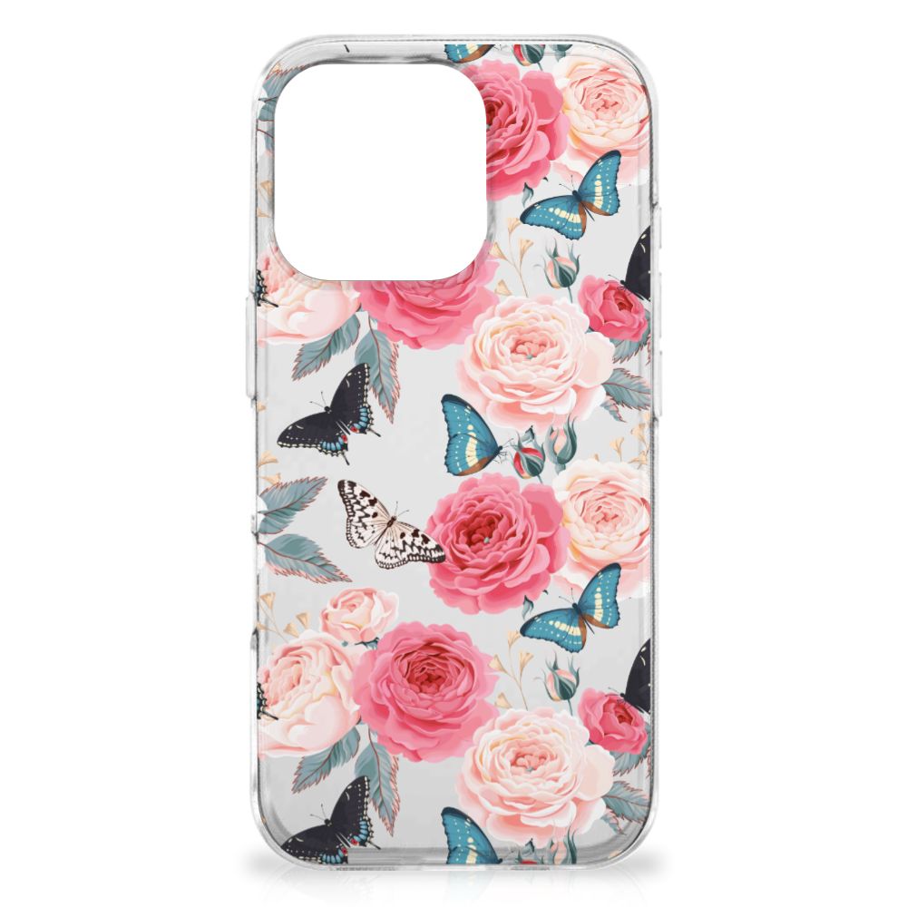 iPhone 16 Pro TPU Case Butterfly Roses achterkant
