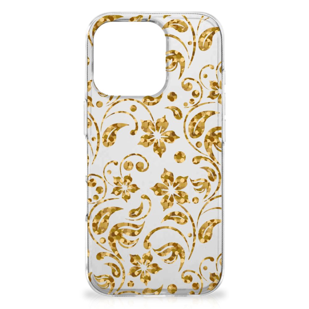 iPhone 16 Pro TPU Case Gouden Bloemen voorkant ontwerp