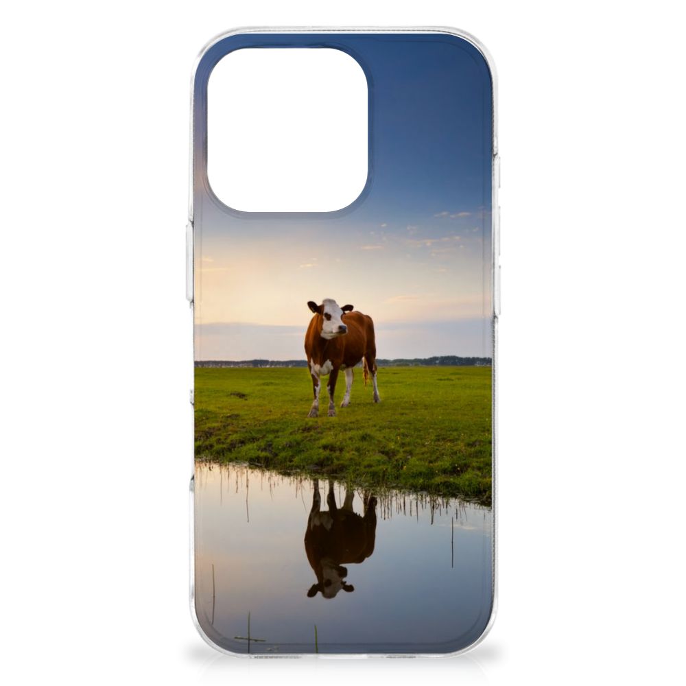 iPhone 16 Pro TPU Hoesje Koe koe ondergang zon design aanzicht
