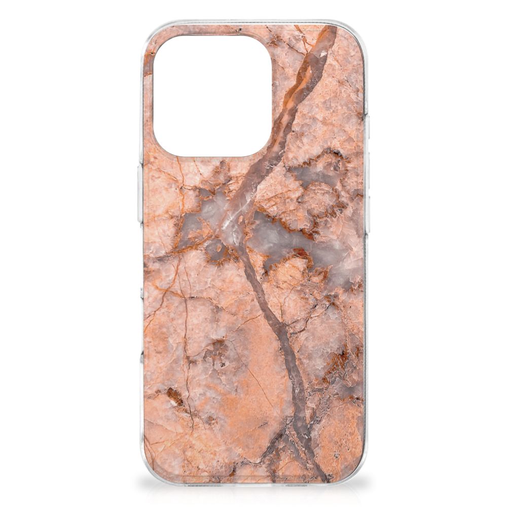 iPhone 16 Pro TPU Siliconen Hoesje Marmer Oranje achterkant