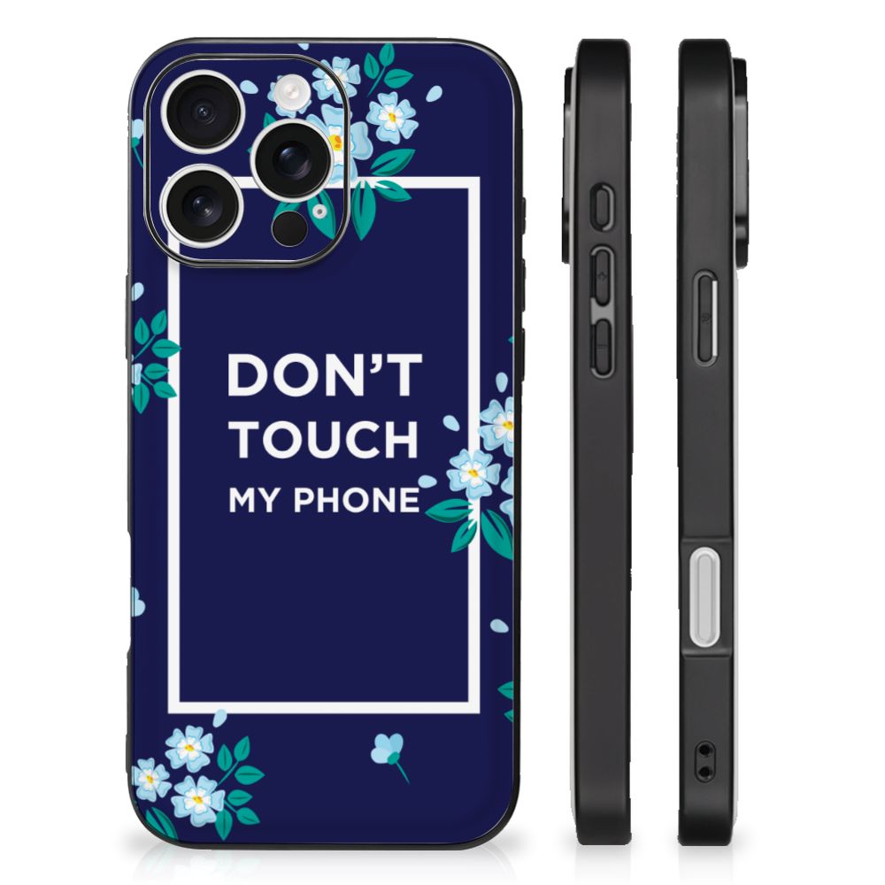 Apple iPhone 16 Pro Telefoon Hoesje Flowers Blue DTMP achterkant zijaanzicht