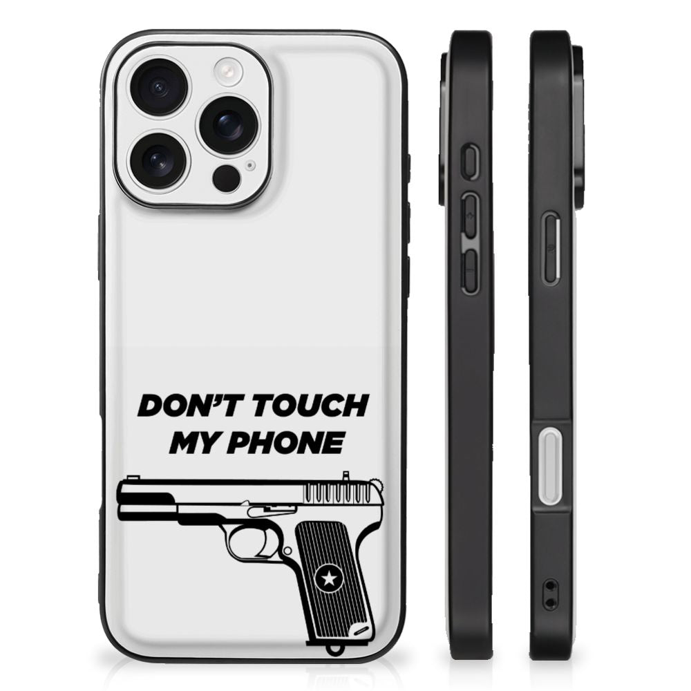 Apple iPhone 16 Pro Telefoon Hoesje Pistol DTMP design Don't Touch My Phone aanzicht zijkanten